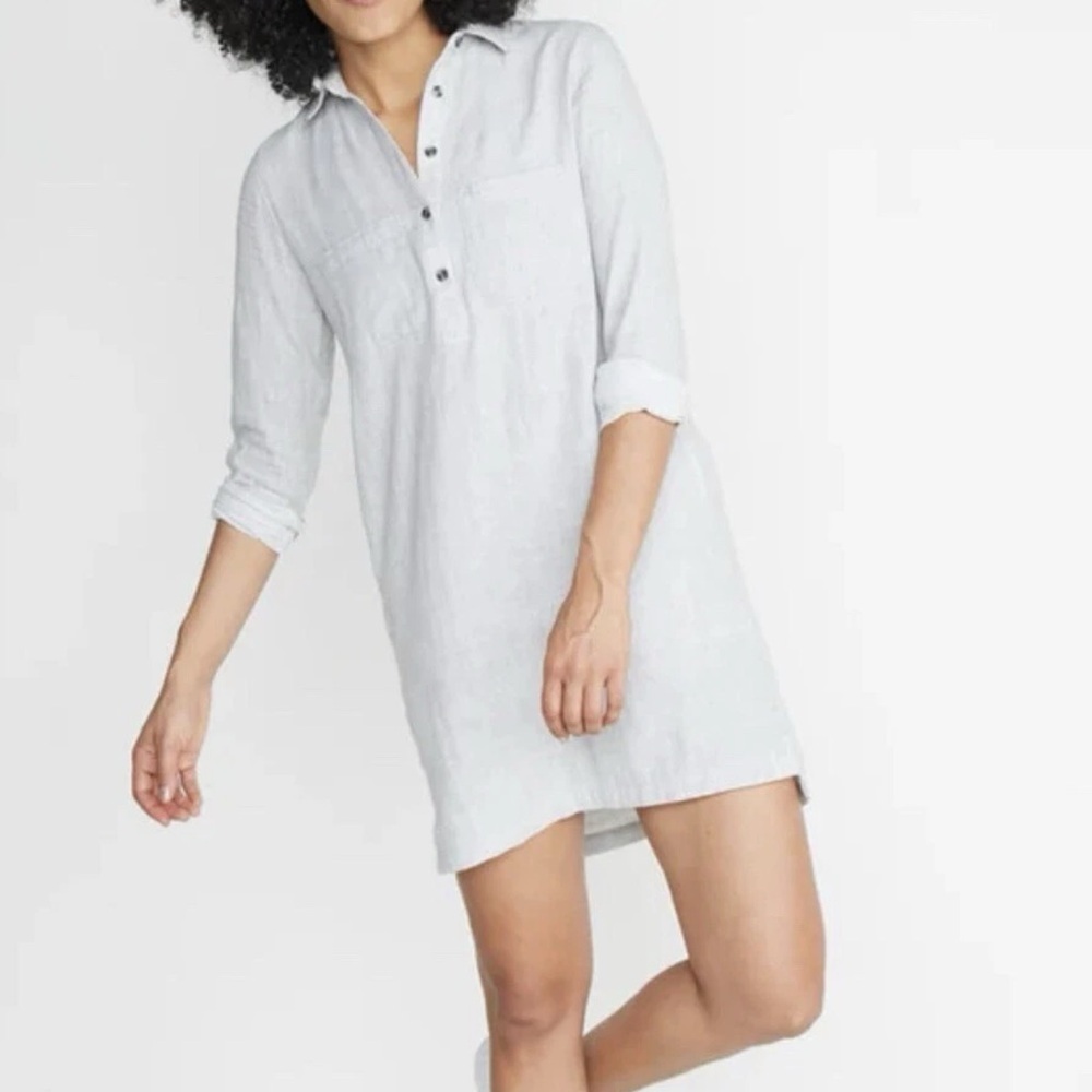 MARINE LAYER Women's Quinn Heather Gray Cotton Popover Shirt Dress - Picture 3 of 4